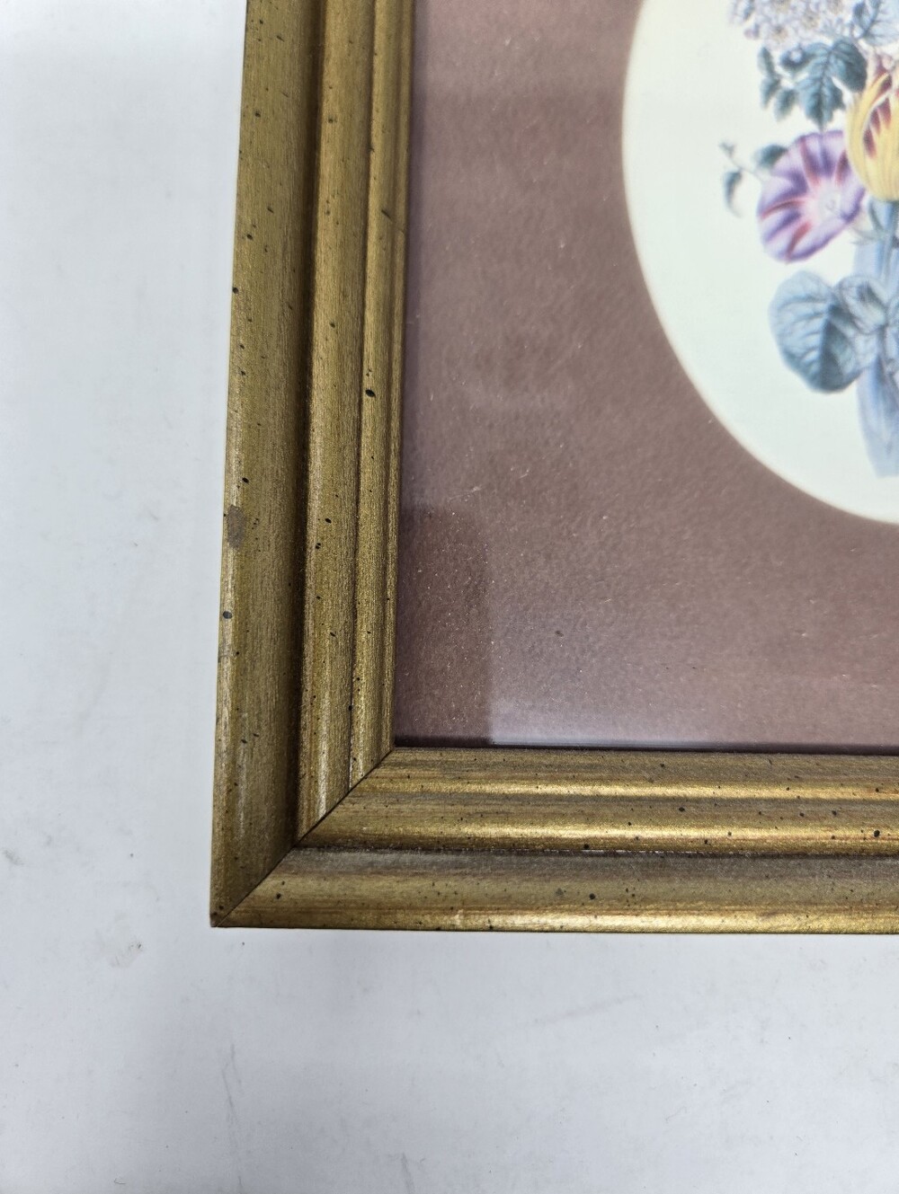 Cute Small Brown Matte Flower Framed Photograph 8 Inches Oval Cute Retro Vintage - Picture 3 of 8
